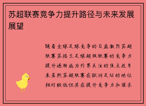 苏超联赛竞争力提升路径与未来发展展望